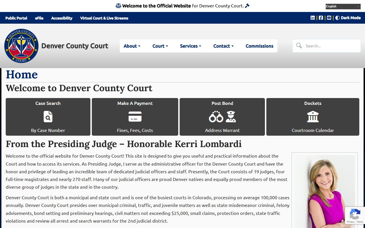 Denver County Court homepage explaining court structure in Denver County