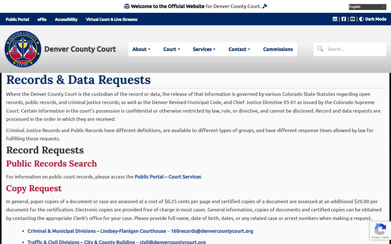 Denver County Court records and data access page