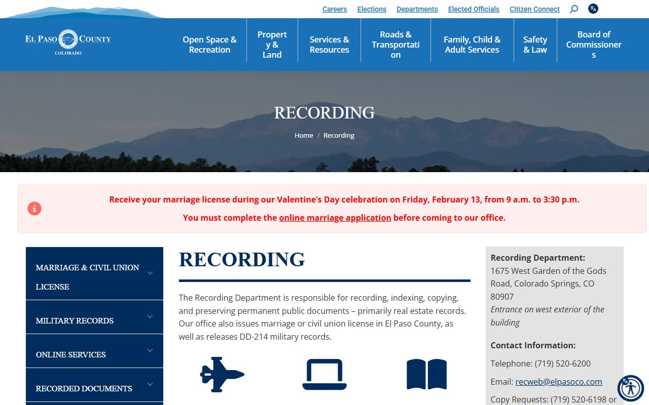 El Paso Clerk and Recorder recording page