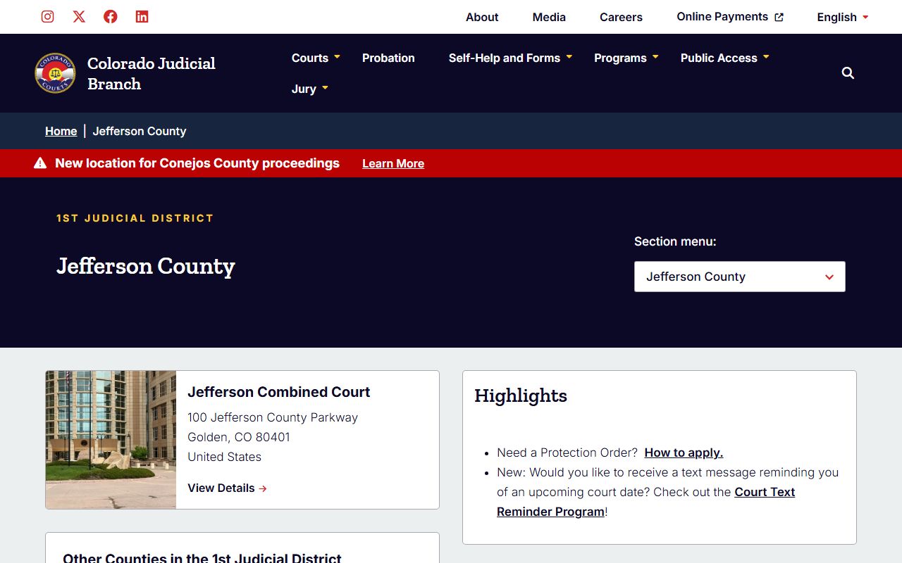 Jefferson County Court main page for dissolution of marriage cases
