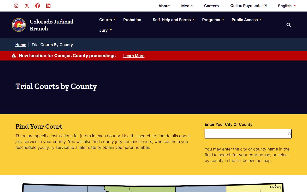 Find your court by county page on Colorado Judicial Branch website