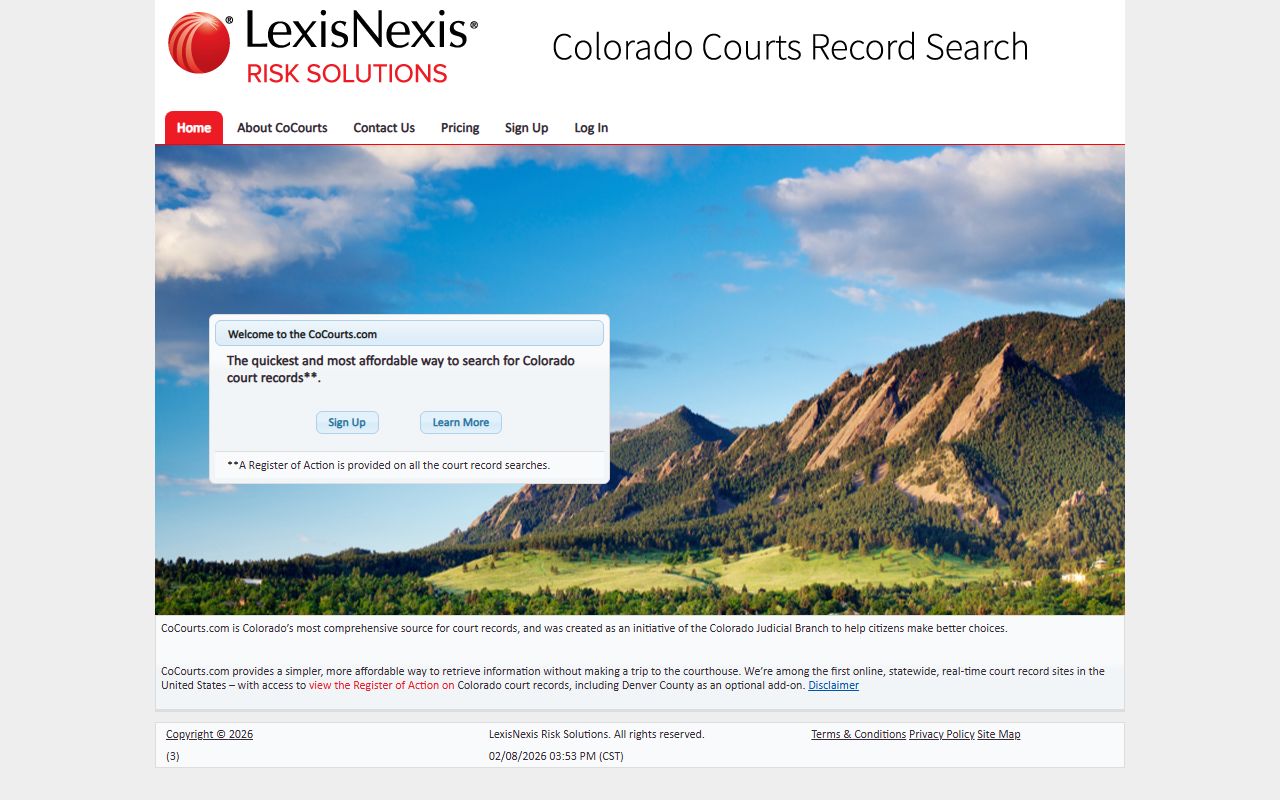 CoCourts third-party search portal for Colorado dissolution of marriage cases